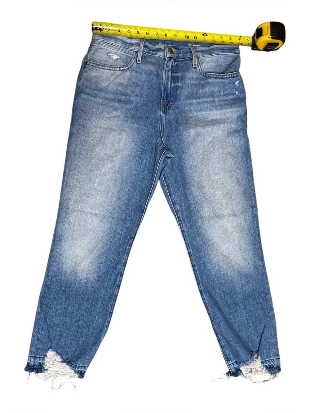 FRAME Le Hollywood Crop Jeans – Light Wash Distressed Hem – Size 29